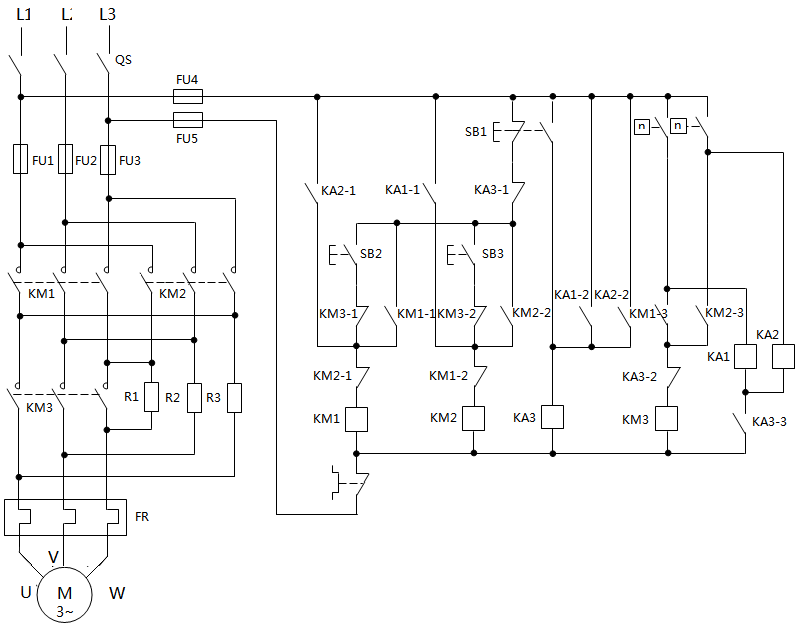 雙向運轉電動機的電源反接制動控制電路