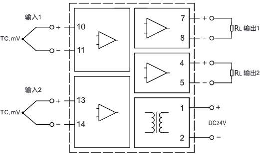 二入二出熱電偶溫度變送器接線圖