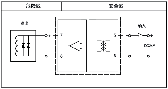 一入一出，開關量輸出隔離式安全柵接線圖